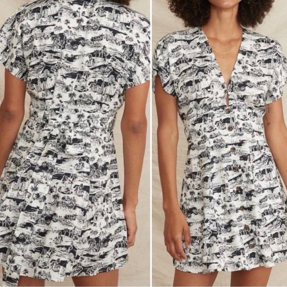 Marine Layer Camila San Francisco Toile Novelty Print Mini Length A-line Dress.